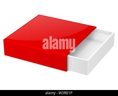 Slider box. Red blank open box mock up Stock Vector