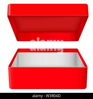 Red open gift box. Realistic carton mock up Stock Vector
