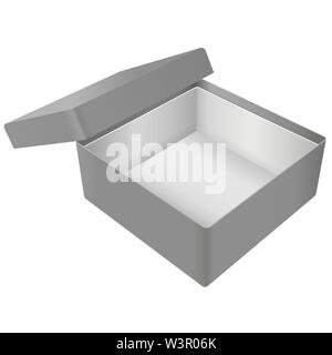 Gray open gift box. Realistic carton mock up Stock Vector