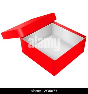 Red open gift box. Realistic carton mock up Stock Vector