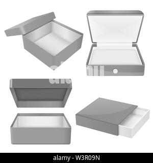 Gray gift box. Set of various boxes. Vector 3d illustration Stock Vector