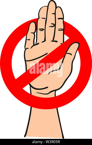 Red Stop Sign with a hand inside signaling stop - hand drawn vector illustration - Suitable for traffic, Prevention, education Stock Photo