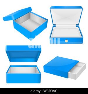 Blue open gift box. Realistic carton mock up Stock Vector