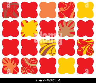 Seamless retro pattern with minimal ornaments in red, orange, yellow and powder colors Stock Vector