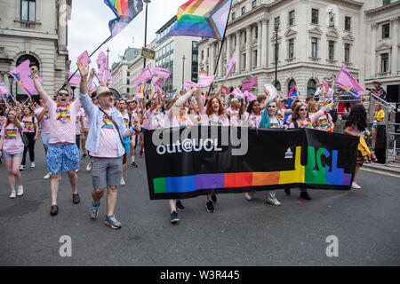 LONDON, UK - July 6th 2019: Staff from University College London take part in the annual gay pride march in central London Stock Photo