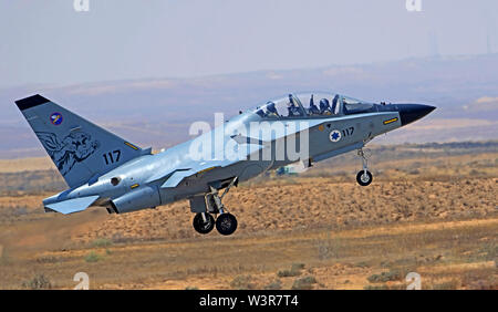 Israeli Air Force (IAF) Alenia Aermacchi M-346 Master (IAF Lavi) a military twin-engine transonic trainer aircraft at takeoff Stock Photo