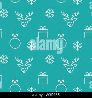 Christmas line symbols seamless blue pattern. Vector illustration. Stock Vector