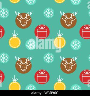 Christmas line symbols seamless colorful pattern. Vector illustration. Stock Vector