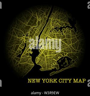 Black and yellow New York City map silhouette background Stock Vector