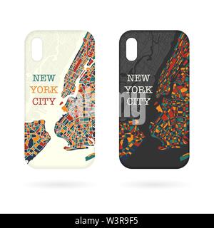 Dark and light phone case set with color city map Stock Vector