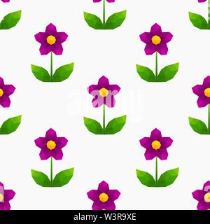 Low poly geometric purple flower pattern. Vector illustration Stock Vector