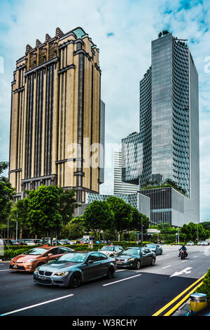 Singapore - Jun 26, 2018: Busy Rochor road with Park View Square and Duo Residences in the background. Stock Photo