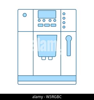 Kitchen Coffee Machine Icon. Thin Line With Blue Fill Design. Vector Illustration. Stock Vector