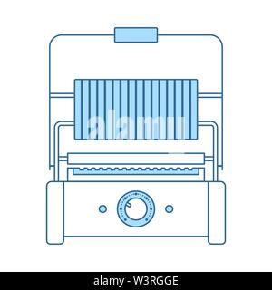 Kitchen Electric Grill Icon. Thin Line With Blue Fill Design. Vector Illustration. Stock Vector