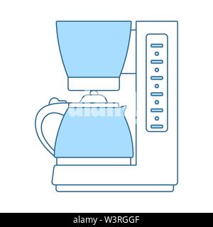 Kitchen Coffee Machine Icon. Thin Line With Blue Fill Design. Vector Illustration. Stock Vector