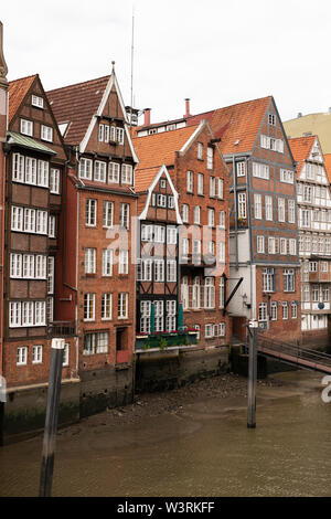 Historic buildings on Deichstrasse on the Nikolaifleet in Hamburg, Germany. Deichstrasse is the oldest remaining street in the Altstadt.