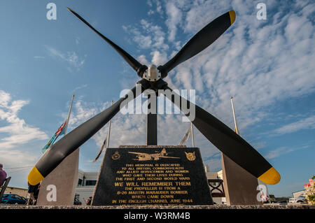 War memorial at the  terminal building at Shoreham airport, or Brighton City airport, Sussex, UK. Propeller from a US Martin Marauder Stock Photo