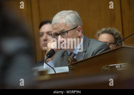Washington, District of Columbia, USA. 17th July, 2019. United States Representative Patrick McHenry (Republican of North Carolina) listens during the House Committee on Financial Services hearing regarding Facebook's new crypto currency Libra on Capitol Hill in Washington, DC, U.S. on July 17, 2019. Credit: Stefani Reynolds/CNP/ZUMA Wire/Alamy Live News Stock Photo