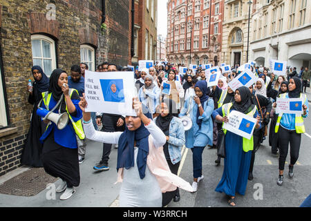 London, UK. 17 July, 2019. NUS Black Students and supporters march from the Department for Education to Parliament Square to call for a full investigation into the death of Somali refugee girl Shukri Abdi, aged 12 from Bury, who died in the river Irwell on 27th June. Credit: Mark Kerrison/Alamy Live News Stock Photo