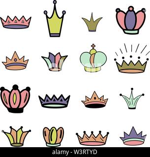 Crowns. Tiara. Diadem. Sketch crown. Hand drawn queen tiara, king crown. Royal imperial coronation symbols, monarch majestic jewel. Princess diadem. Stock Vector