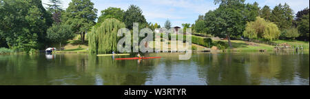 Panorama of the River Ouse at St Neots in Cambridgeshire with boats. Stock Photo