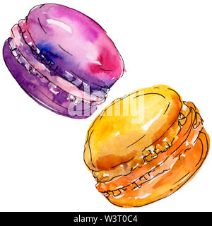 Tasty cake and desserts in a watercolor style. Background illustration set. Watercolour drawing aquarelle isolated. Stock Photo