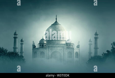 Night Time in Agra India Night over Taj Mahal Tomb. Stock Photo