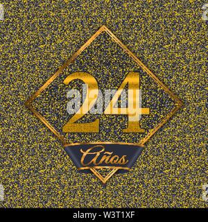 Spanish golden number twenty-four years (24 years) celebration design. Anniversary golden number with luxury backgrounds for your birthday party Stock Vector