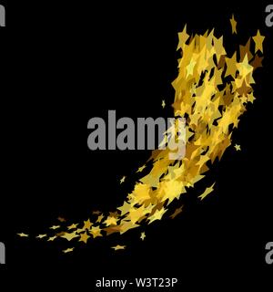 Gold Stars Isolated on Black Background. Yellow Starry Pattern Stock Vector