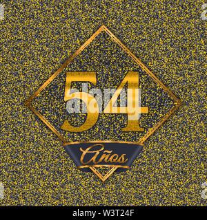 Spanish golden number fifty-four years (54 years) celebration design. Anniversary golden number with luxury backgrounds for your birthday party Stock Vector