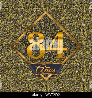 Spanish golden number eighty-four years (84 years) celebration design. Anniversary golden number with luxury backgrounds for your birthday party Stock Vector