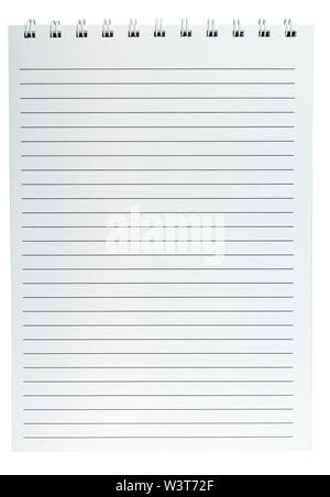 Notepad with wire binding on top and horizontal lines on pages - isolated on white background Stock Photo
