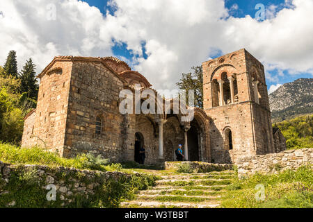 Mystras, Greece. The Church of Hagia Sophia, founded by the late Byzantine Despotate of the Morea Stock Photo