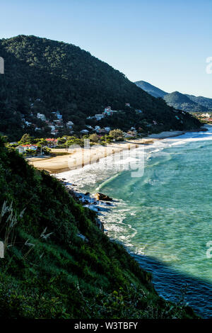 View of Solidao Beach and Acores Beach from the trail to Saquinho Beach. Florianopolis, Santa Catarina, Brazil. Stock Photo