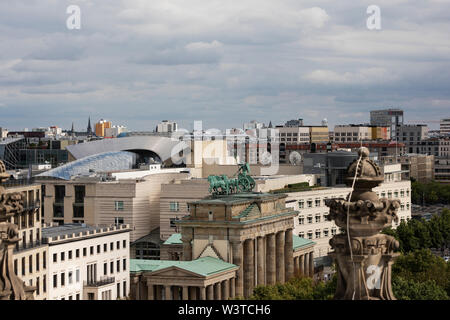 The view of the Brandenburg Gate from the roof of the Reichstag building in Berlin, Germany. Stock Photo