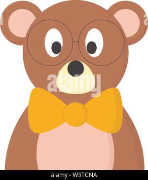 A brown bear with a bow and big glasses, vector, color drawing or illustration. Stock Vector