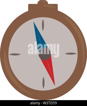 A blue compass with red and blue magnetic needle, vector, color drawing or illustration. Stock Vector