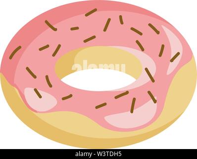 A delicious doughnut with strawberry cream and chocolate candy toppings, vector, color drawing or illustration. Stock Vector