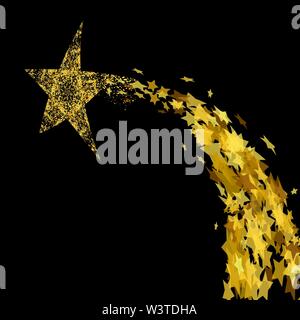 Gold Stars Isolated on Black Background. Yellow Starry Pattern Stock Vector