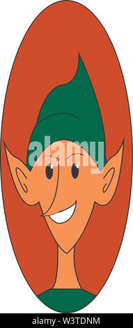 A happy elf with a pointy ears and a green hat, vector, color drawing or illustration. Stock Vector