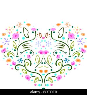 A doodle shaped like a heart flowers, vector, color drawing or illustration. Stock Vector