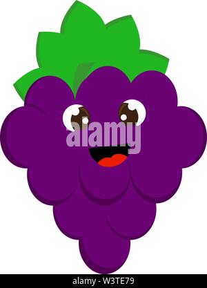 A happy cartoon of a grape with a cute eyes, vector, color drawing or illustration. Stock Vector