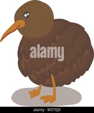 A cartoon of a happy kiwi bird, vector, color drawing or illustration. Stock Vector