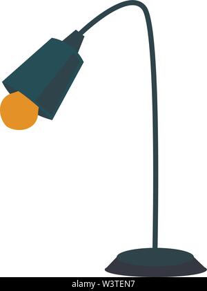 A blue table lamp with yellow bulb, vector, color drawing or illustration. Stock Vector
