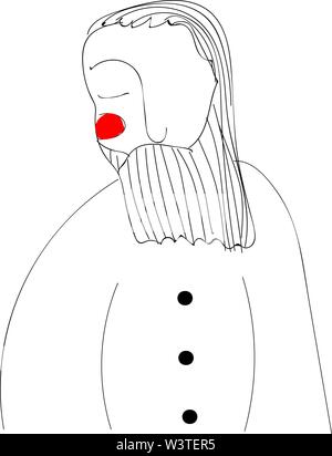A doodle of a long beard man with a red cheek, vector, color drawing or illustration. Stock Vector