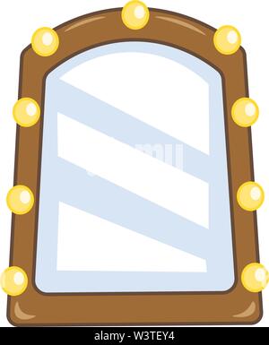 A mirror with a yellow light bulbs, vector, color drawing or illustration. Stock Vector