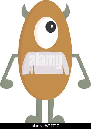 A colored monster with a white mustache and 1 eye, vector, color drawing or illustration. Stock Vector