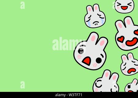 Template banner with place for text - funny Emoji bunnies. Vector illustration Stock Vector