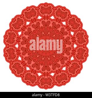 Red Ornamental Line Pattern. Round Texture. Oriental Geometric Ornament Stock Vector