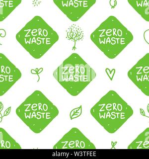 Zero waste seamless pattern. Vector shape green texture isolated Stock Vector